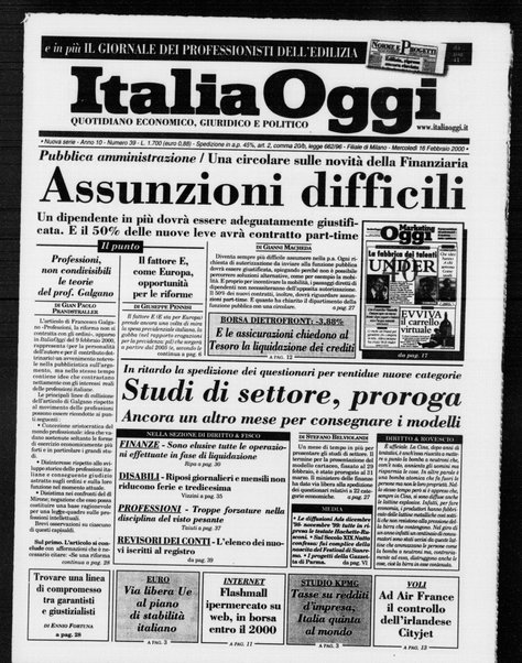 Italia oggi : quotidiano di economia finanza e politica